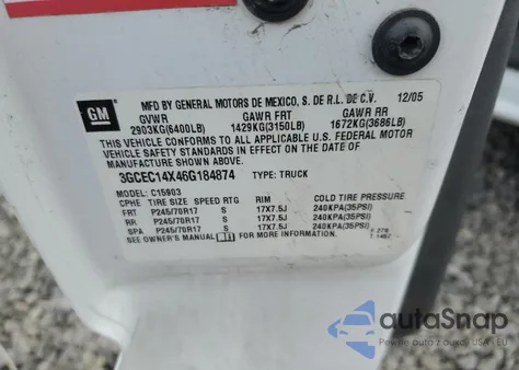 2006 Chevrolet Silverado C1500 from USA, damaged, VIN 3GCEC14X46G184874